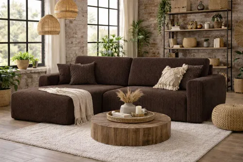 Kaiser Möbel Ecksofa Ariel L mit Schlaffunktion - Modernes Cord Sofa in Braun - Bequemes Ecksofa Ariel L mit Schlaffunktion und praktischem Bettkasten für optimalen Stauraum. Hochwertiger Cordstoff sorgt für Stil und Komfort, ideal für moderne Wohnräume.