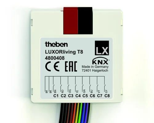 Theben LUXORliving T8 Tasterschnittstelle 8-fach - Binäreingang für Smart Home, ideal zur Integration konventioneller Taster in Unterputzdosen, ermöglicht einfache Steuerung von Beleuchtung und Geräten.