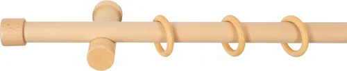 SN Deco - Stilgarnitur Gardinenstange Vorhangstange Cafiro, Holz, moderner Träger, 28 mm, 1-Lauf, Komplettset mit Ringen, Farbe Natur, 140 cm