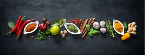 artissimo Glasbild 80x30cm - Modernes Küchenmotiv mit Kräutern - Kunst für die Küche: Dieses bunte Glasbild im Querformat bringt mit Kräutern auf schwarzem Hintergrund Frische in Ihr Zuhause. Ideal für jeden Indoor-Bereich!