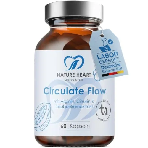 Nature Heart Circulate Flow 60 Kapseln – mit L-Arginin, L-Citrullin, OPC, Rote Beete, Ingwer & Kakaoflavanolen – vegane Kapseln – laborgeprüfte Qualität