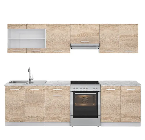 Vicco Küche Küchenzeile 270 cm Sonoma Eiche - Küchenzeilen mit erstklassiger Verarbeitung, kratzerresistenter Oberfläche und pflegeleichtem Design – ideal für moderne Küchen!