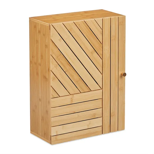 Hängeschrank Bad aus Bambus - Schränke & Wandschränke mit 2 verstellbaren Regalfächern, ideal für platzsparende Wandmontage im Badezimmer.