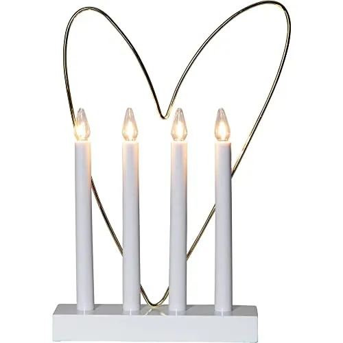Eglo GLOSSY HEART Kerzenständer 4XE10 - Weihnachtsbeleuchtung mit elegantem Design aus Holz und Stahl in Weiß und Messing, inklusive 4 E10 LED-Leuchtmitteln für eine gemütliche Atmosphäre.