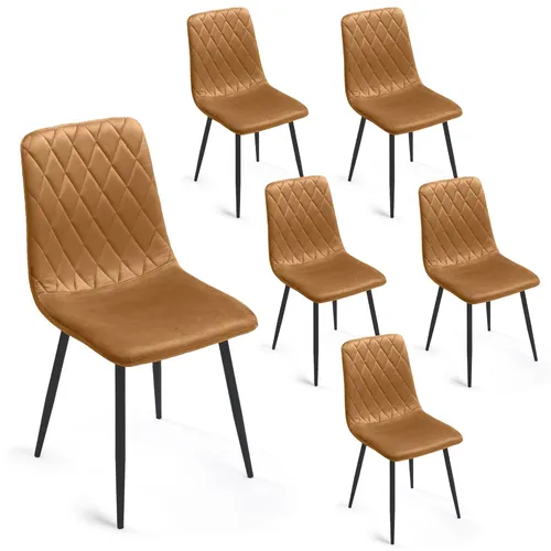 Lina® Elisia Esszimmerstuhl im modernen Design - Samt - Bequemer Stuhl für Ihr Esszimmer, hochwertiger Stoff, ergonomische Form - 6er Set - Ockergelb