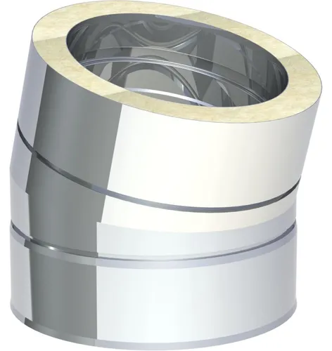 Jeremias DW-ECO 2.0 Doppelwand Edelstahl Abgassystem 130mm 15 Grad Winkel - Winkel 15° für flexible Anpassung des Schornsteinverlaufs. Ideal zur Umgehung von Hindernissen bei der Außenmontage von Heizungen. Robuste Edelstahlkonstruktion für langlebige Nutzung.