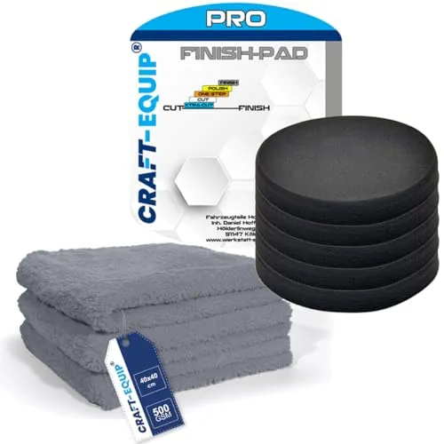 8er Sparpack Craft-Equip PRO RO Polierschwamm Polierpad mit Klettverschluss Made IN EU (8er Sparpack 80mm RO Polierschwamm Finish GRAU + Microfasertücher)