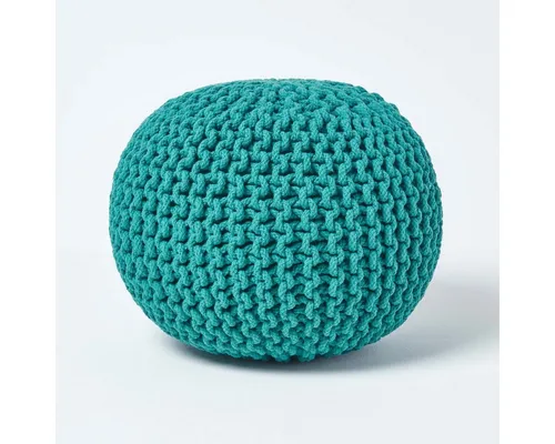 Homescapes Runder Strickpouf in Petrol - Stilvoller Pouf aus 100% Baumwolle, ideal als Fußauflage oder Bodenkissen. Die vintage Grobstrick-Optik sorgt für Gemütlichkeit in jedem Raum.