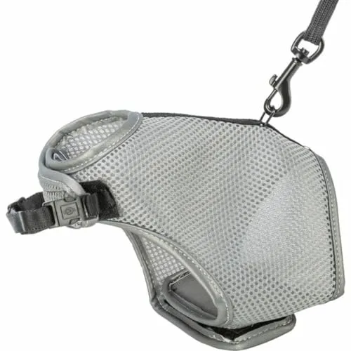 Softgeschirr, Katze, mit Leine, 28–42 cm, 1,20 m, grau