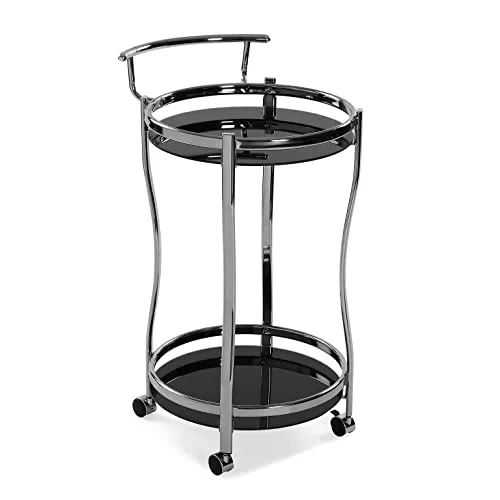 Versa Driana Wagen für Küche, Wohnzimmer oder Esszimmer, Moderne Servierwagen, Maßnahmen (H x L x B) 76 x 44,4 x 44,5 cm, Glas, verchromtes Metall, Farbe: Schwarz