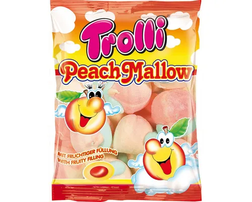 TROLLI Süßigkeit, Trolli Peach Mallow extra softer Schaumzucker mit Füllung 150g