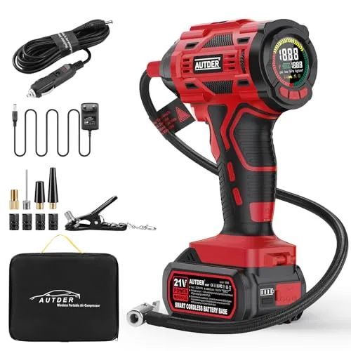 AUTDER Reifenfüller Akku Kompressor 180 PSI – Tragbare Luftpumpe für Auto, SUV und Fahrrad