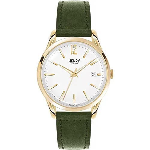 Henry London HL39-S-0098 Chiswick Damenuhr - Elegante Damenuhr mit Edelstahlgehäuse und grünem Lederarmband, ideal für den Alltag und besondere Anlässe. Inklusive praktischer Datumsanzeige.