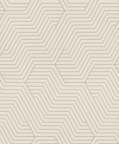 Rasch Tapete 312515 - Helle Vliestapete in Cremeweiß mit geometrischem Muster aus feinen Linien aus der Kollektion Deco Style