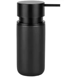WENKO Seifenspender Silo Schwarz, nachfüllbarer Keramik-Seifenspender für bis zu 250 ml Flüssigseife, Spülmittel oder Desinfektionsmittel mit extra großem Pumpkopf aus ABS-Kunststoff, ∅ 6,2 x 16,5 cm