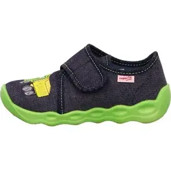 Superfit Jungen BUBBLE Hausschuhe, BLAU/GRÜN 8030 - Hausschuhe aus strapazierfähiger Baumwolle mit verstellbarem Klettverschluss für perfekten Halt und flexibler Sohle für natürliches Abrollen.