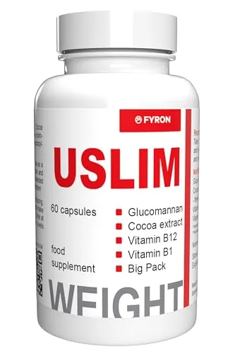 Uslim - 60 Kapseln - Appetithemmer mit Glucomannan, unterstützt Gewichtsverlust in Kombination mit einer kalorienarmen Ernährung. Hochdosiert, vegan und koffeinfrei für maximale Sicherheit und Reinheit.