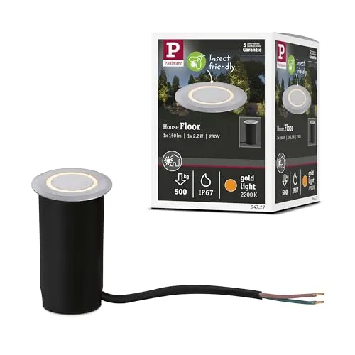 Paulmann 94727 LED Außenleuchte Bodeneinbauleuchte Goldlicht insektenfreundlich IP67 rund 50mm 2200K 2,2W 15lm 230V Alu Kunststoff, Metall