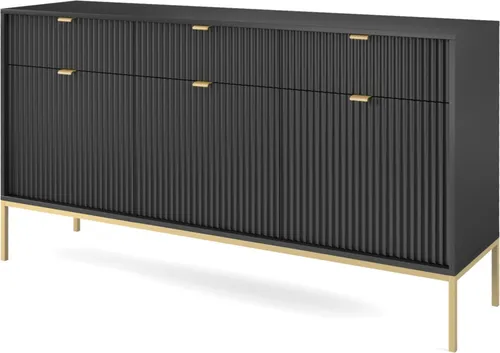 Kommode: 3 Schubladen, 3 Türen, Schwarz, Gold, 154 x 83 x 39 cm, goldene Griffe