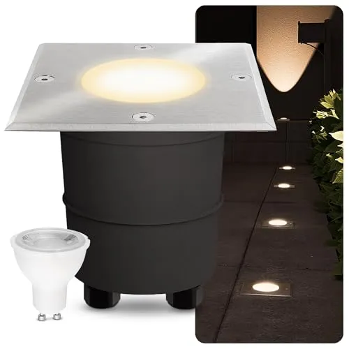 SSC-LUXon LED Gartenstrahler MADON - quadratisch, Edelstahl gebürstet, Warmweiß - Strahler für den Außenbereich, rostfrei und wasserfest (IP67). Robuste Edelstahlfrontplatte mit matt satinierter Echtglaseinlage sorgt für blendfreies Licht und besondere Atmosphäre im Garten.