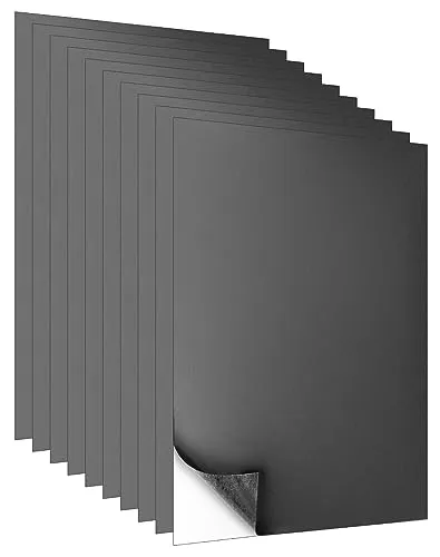 QWORK® 10 Stück Magnetfolie im DIN A4, Magnetplatten, Selbstklebend, 0.6 mm Stark, Schwarz, Zum Basteln, für Kühlschrankmagnete, Fotos
