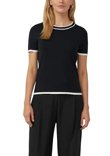 s.Oliver BLACK LABEL Kurzarmpullover Damen, Gr. 36, schwarz - Stylischer Damen-Kurzarmpullover aus Feinstrick mit kontrastfarbenen Details. Ideal für einen casual Look und hohen Tragekomfort.