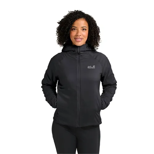 Jack Wolfskin Prelight Insulated Damen Wanderjacke, schwarz - Winddicht & Warm - Funktionsjacke mit TEXASHIELD Windschutz und recycelter PRIMALOFT EVOLVE Isolierung, ideal für stürmische Tage. Schlankes Design, leicht verstaubar und funktional.