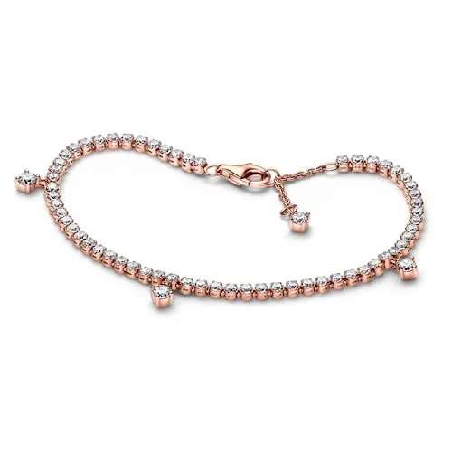 PANDORA Funkelnde Tropfen Tennisarmband in 14 Karat Rosévergoldeter Metalllegierung mit Künstlichen Kristallen, Gr.16, 569416C01-16