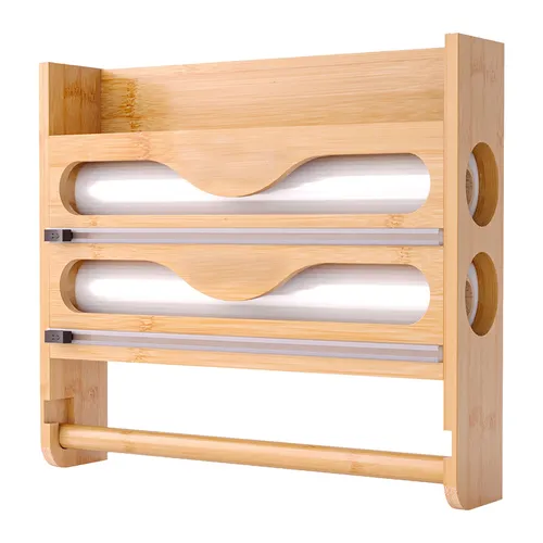 Wandrollenhalter Küchenrollenhalter Folienschneider Folienhalter Bambus 3 in 1