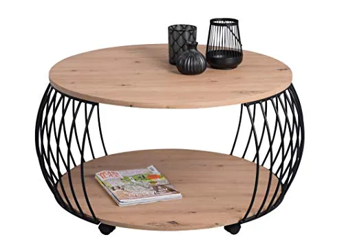 M2 Couchtisch Set - Peking - Runder Couchtisch in Artisan Eiche Nachbildung, ideal für stilvolle Wohnzimmer. Maße: 80 cm Durchmesser, 47 cm Höhe. Robustes Holzgestell für hohe Stabilität.