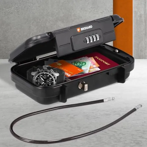 Brihard Travel Waterproof Tragbarer Tresor mit Zahlenschloss, wasserdichte abschließbare Box mit Schloss Kleiner Schlüsseltresor mit Zahlencode, Mobiler Mini Safe für Strand, Urlaub, Handy, Geld