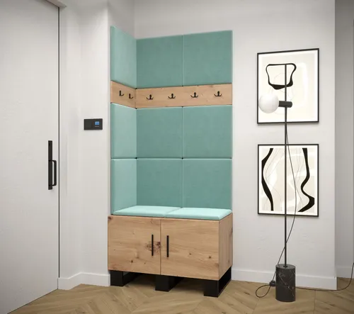 ABIKS MÖBEL Garderoben-Set ARTIN 11 mit gepolsterten Paneelen - Moderne Garderobe im industriellen Design mit funktionalen Polsterpaneelen und viel Stauraum. Ideal für die kreative Gestaltung Ihres Flurs. Einfach zu montieren und robust gebaut für dauerhaften Einsatz.