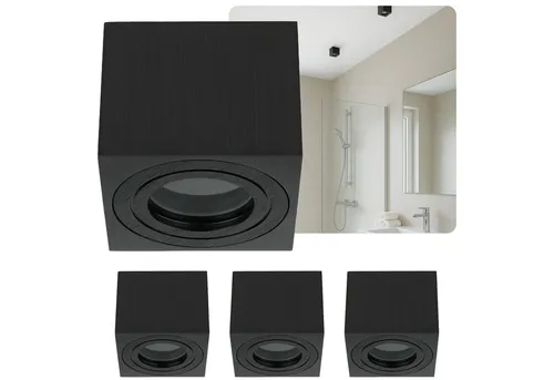 Sweet Led 4x Deckenstrahler IP44 flach - 4 flache Deckenspots aus schwarzem Aluminium, ideal für Feuchträume. Mit IP44 Schutzklasse für Badezimmer und Küchen, direkt an 230V anschließbar - kein Trafo nötig!
