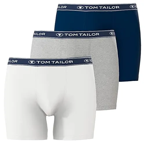 TOM TAILOR Herren Boxershorts, langes Bein | 3er Pack (DE/NL/SE/PL, Alphanumerisch, L, Regular, Regular, Grau/Weiss/Navy)