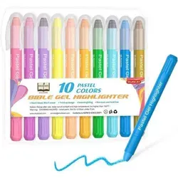 Bibelmarker 10 Pastell Gel Textmarker Set mit feiner Spitze - Set mit 10 hochwertigen Pastell-Gelmarkierern, ideal für präzises Markieren und Notizen. Perfekt für Bücher und Dokumente.