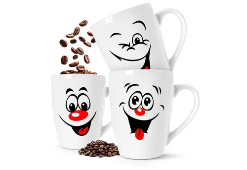 KONZEPT Teeglas Kaffeetassen Set 6er, Kaffeebecher 300ml aus keramik mit Henkel, 6-tlg., ideal für Kaffee, Tee, Milch, Schokolade