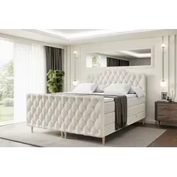 ALTDECOR VILA-1-FD-Z Boxspringbett 200x200 cm - Beige Boxspringbett mit Holzfüßen, zwei Bettkästen für optimalen Stauraum und allergikerfreundlichen Matratzen. Ideal für erholsame Nächte und ein aufgeräumtes Schlafzimmer.
