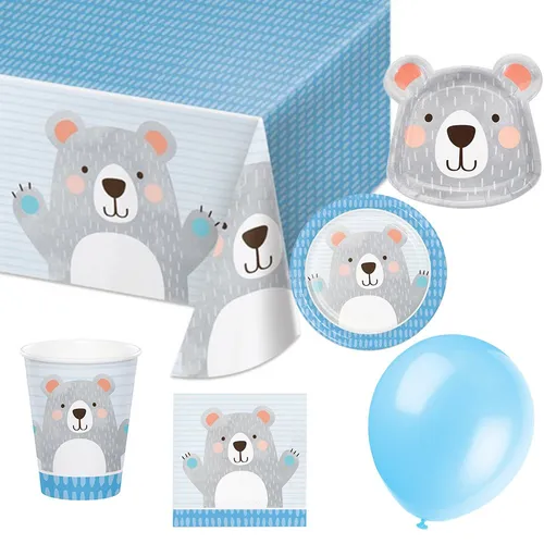 Partydeko Set mittel Birthday bear für 8 Kinder, Partydeko