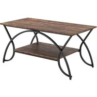 Costway Couchtisch Metallgestell Vintagebraun-Schwarz