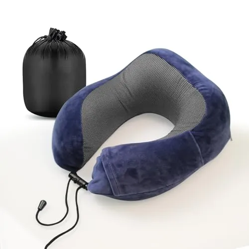 Nackenkissen klein & kompakt, mit Memory Foam, verstellbarem Verschluss + praktischer Tasche