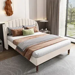 Sweiko Polsterbett Doppelbett mit Lattenrost und hohem Kopfteil, Samt, beige, 160*200cm - Beige