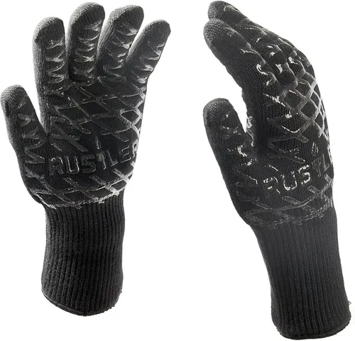 Rustler Grillhandschuhe BBQ Grillhandschuhe schwarz hitzebeständig - 350°C EN407 zertifiziert, (1-tlg)