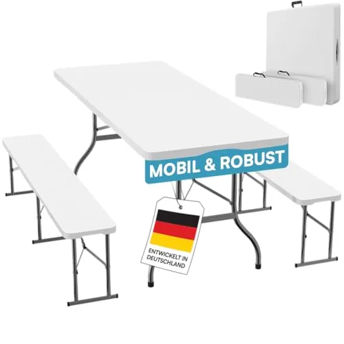 STEELSØN Bierzeltgarnitur Zennar – Klappbar & Wetterfest für 8 Personen - Flexibles Gartenmöbel-Set »Zennar« von STEELSØN: Robuster Klapptisch und zwei Klappbänke, ideal für Feste, Camping und spontane Gäste. Pflegeleicht, wetterfest und schnell einsatzbereit – perfekt für jeden Anlass!