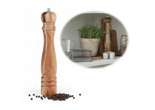 LS-LebenStil Salz-/Pfeffermühle XL Holz Salzmühle & Pfeffermühle Akazie 32cm Keramikmahlwerk Mühle manuell, (1 Stück), Gewürzmühle grobes Salz schwarze Pfefferkörner Chili Muskatnuss