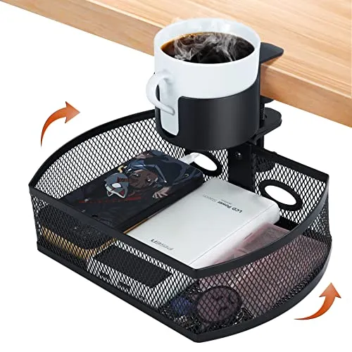 AnExer Unterbau Schublade 360 Drehbar Rutschfest mit Auslaufsichere Becher | Schreibtisch Organizer C-Klemmen-Installation, Schubladen Organizer für Büro Organizer Versteckte Zuhause Schule (Schwarz)