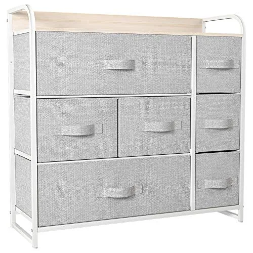 YITAHOME kommode mit Schubladen, Schrank mit 7 Schubladen aus Stoff, Aufbewahrungskommode Modernen Stil für Schlafzimmer, Wohnzimmer,Flur, Hellgrau Aufbewahrungsschrank