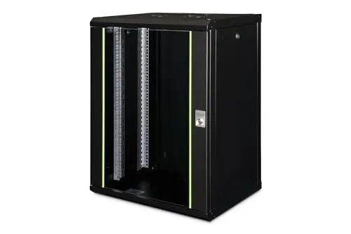 DIGITUS Netzwerk-Schrank 19 Zoll 16 HE - Wandmontage, 450 mm Tiefe, 100 kg Traglast, abschließbare Glastür für maximale Sicherheit und optimalen Luftfluss