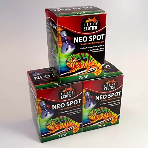 Terra Exotica Neo Spot - Terrarien-Reflektorstrahler mit UV-Strahlung für Terrarienbewohner - Wärme- und Lichtquelle für Ihr Terrarium 25W, 40W, 60W, 75W, 100W und 150 Watt (1, 75 W)