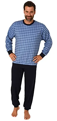 Herren Pyjama Schlafanzug mit Bündchen in edle Karo Optik - auch in Übergrössen - 212 502, Farbe:Marine, Größe:52