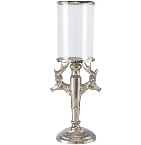 Majestätisches Hirsch Windlicht Auerach in silber von MF
